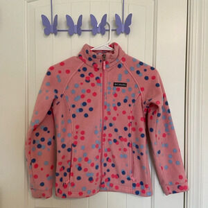EUC | Columbia girls pink dot‎ patterned fleece zipper jacket — medium